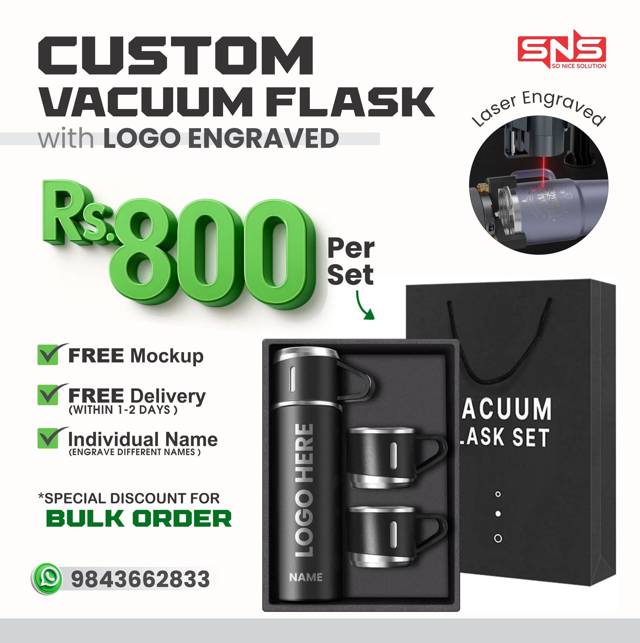 Custom vacuum flask gift set with engraved logo